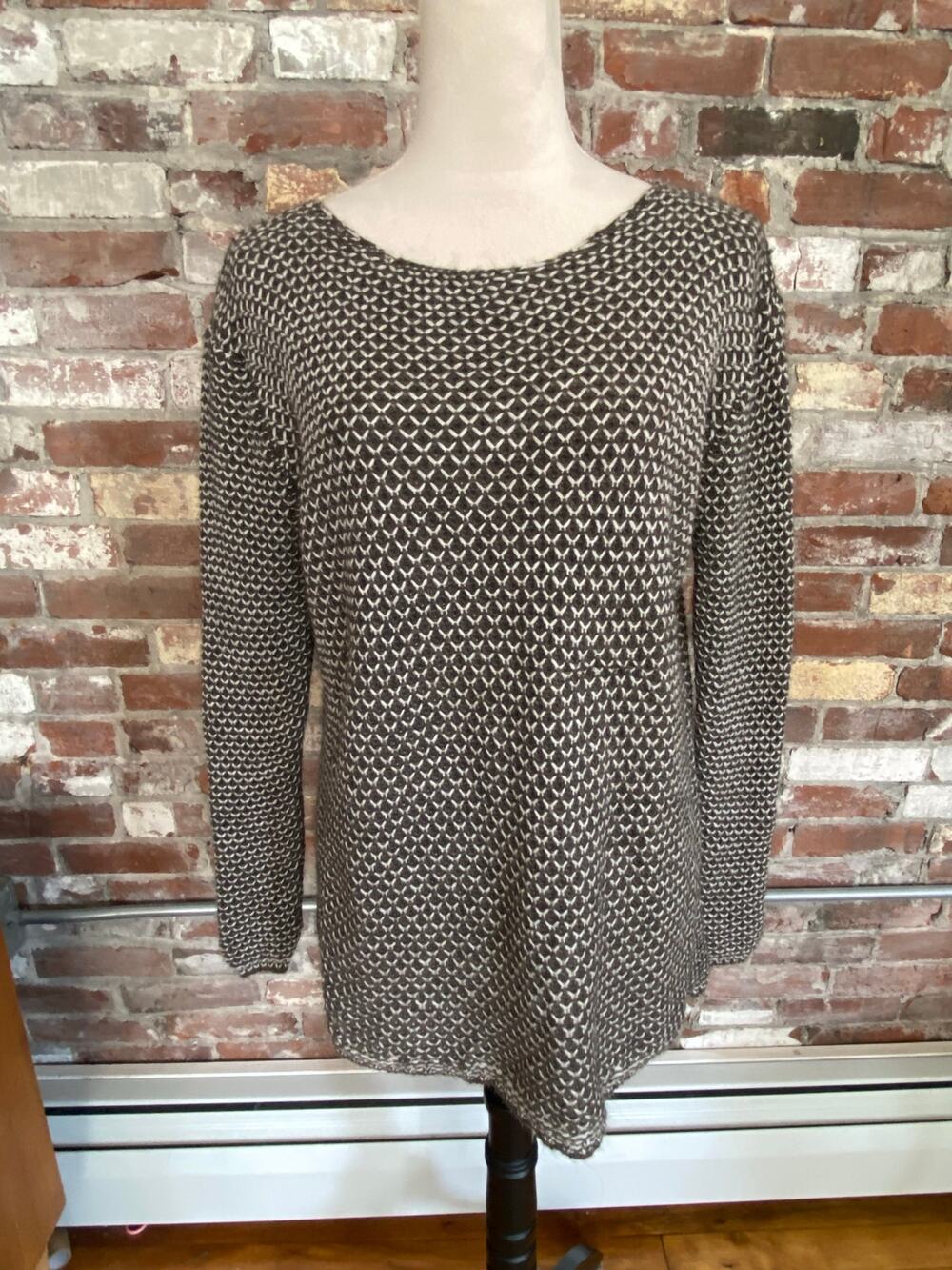 ZYC Brown Wool Blend Chunky Honeycomb Knit Asymmetrical Tunic Sweater